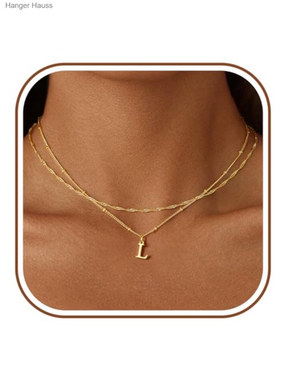Layered Initial Necklace for Women 14K Gold Plated Cable Chain